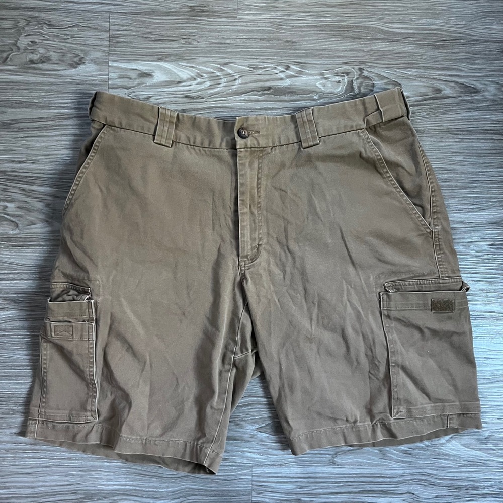 Duluth Trading Co Mens Brown Cotton Blend Stretch Cargo Utility Shorts 38